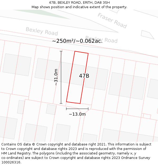 47B, BEXLEY ROAD, ERITH, DA8 3SH: Plot and title map