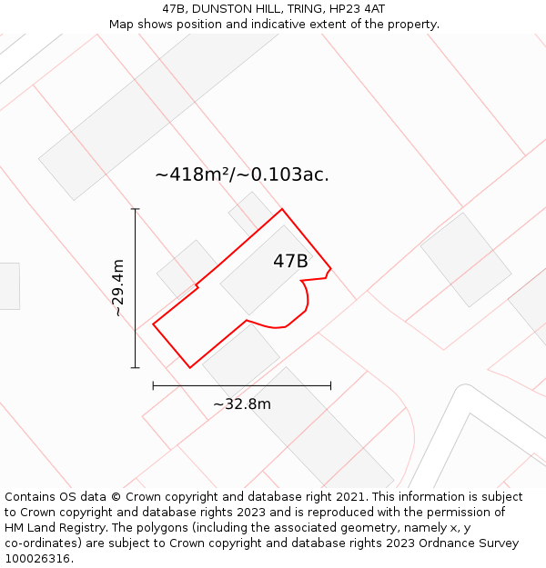 47B, DUNSTON HILL, TRING, HP23 4AT: Plot and title map