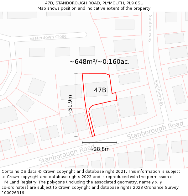 47B, STANBOROUGH ROAD, PLYMOUTH, PL9 8SU: Plot and title map