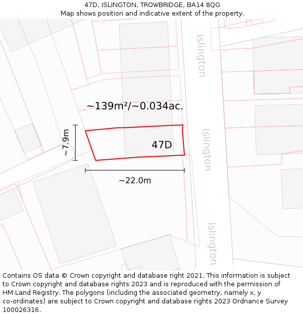 47D, ISLINGTON, TROWBRIDGE, BA14 8QG: Plot and title map