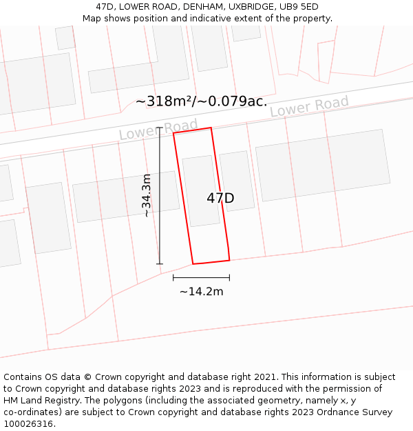 47D, LOWER ROAD, DENHAM, UXBRIDGE, UB9 5ED: Plot and title map