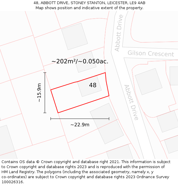 48, ABBOTT DRIVE, STONEY STANTON, LEICESTER, LE9 4AB: Plot and title map