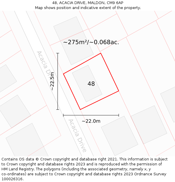 48, ACACIA DRIVE, MALDON, CM9 6AP: Plot and title map