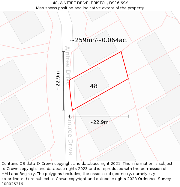 48, AINTREE DRIVE, BRISTOL, BS16 6SY: Plot and title map