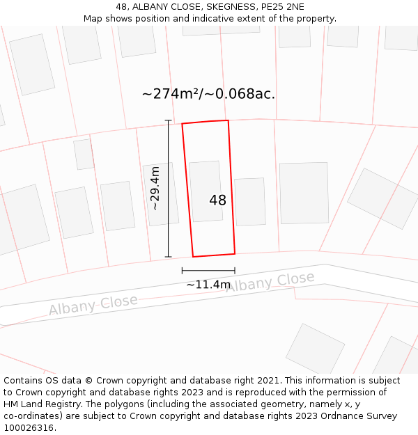 48, ALBANY CLOSE, SKEGNESS, PE25 2NE: Plot and title map