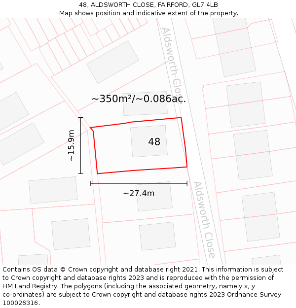 48, ALDSWORTH CLOSE, FAIRFORD, GL7 4LB: Plot and title map