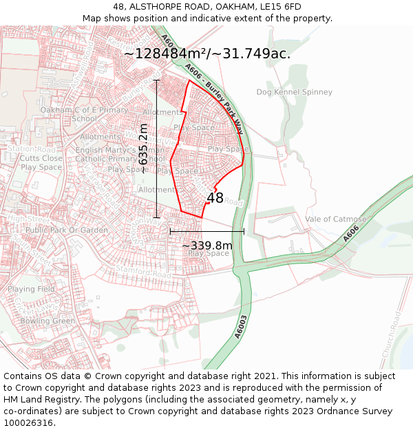 48, ALSTHORPE ROAD, OAKHAM, LE15 6FD: Plot and title map