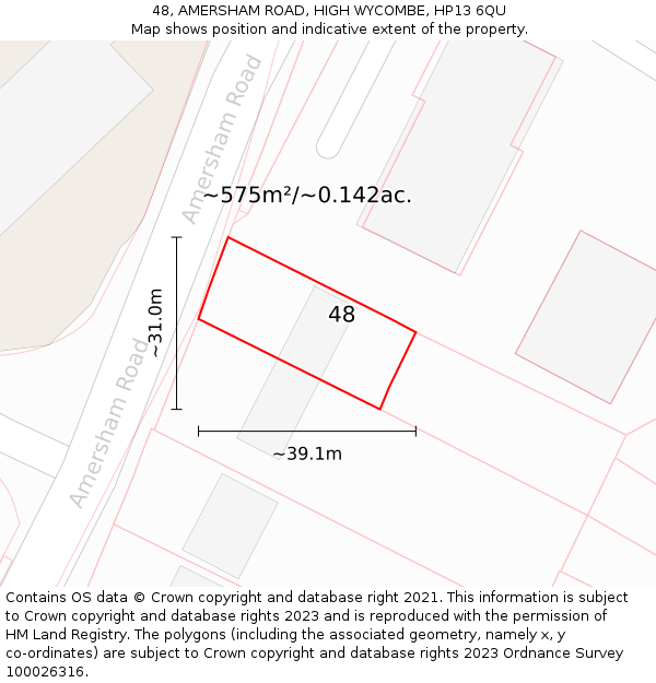 48, AMERSHAM ROAD, HIGH WYCOMBE, HP13 6QU: Plot and title map