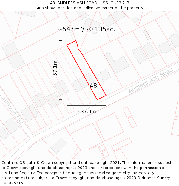 48, ANDLERS ASH ROAD, LISS, GU33 7LR: Plot and title map