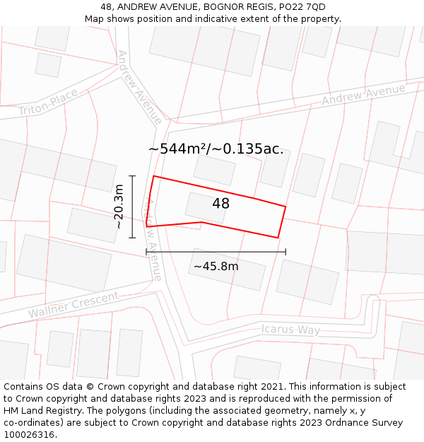 48, ANDREW AVENUE, BOGNOR REGIS, PO22 7QD: Plot and title map