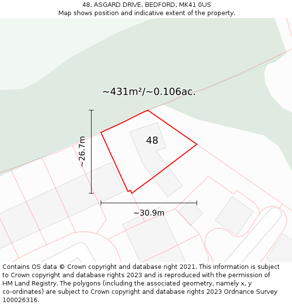 48, ASGARD DRIVE, BEDFORD, MK41 0US: Plot and title map