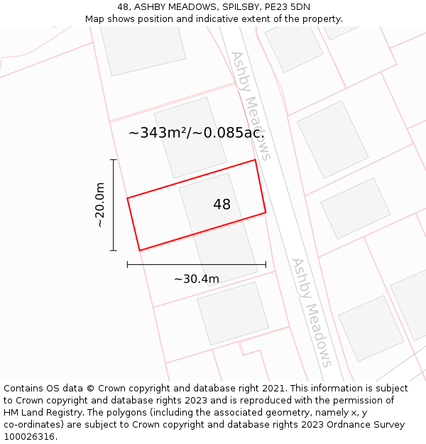 48, ASHBY MEADOWS, SPILSBY, PE23 5DN: Plot and title map