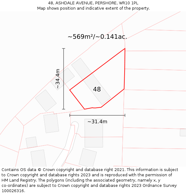 48, ASHDALE AVENUE, PERSHORE, WR10 1PL: Plot and title map
