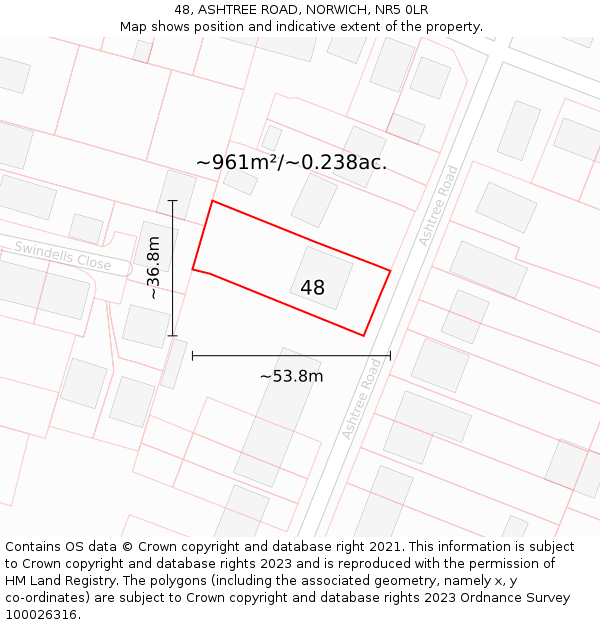 48, ASHTREE ROAD, NORWICH, NR5 0LR: Plot and title map