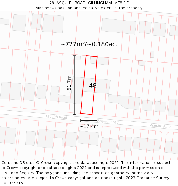 48, ASQUITH ROAD, GILLINGHAM, ME8 0JD: Plot and title map