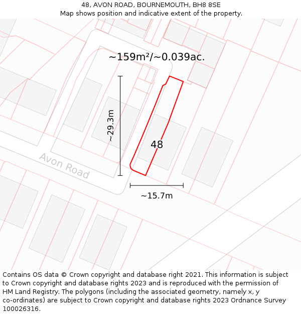48, AVON ROAD, BOURNEMOUTH, BH8 8SE: Plot and title map