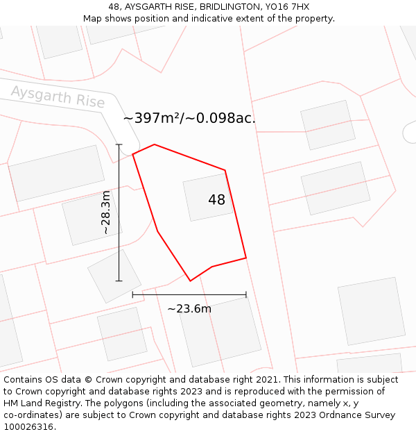 48, AYSGARTH RISE, BRIDLINGTON, YO16 7HX: Plot and title map