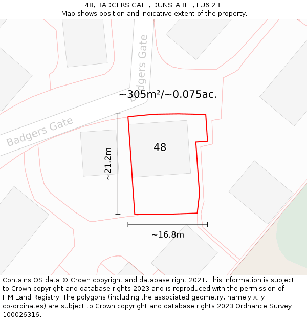 48, BADGERS GATE, DUNSTABLE, LU6 2BF: Plot and title map