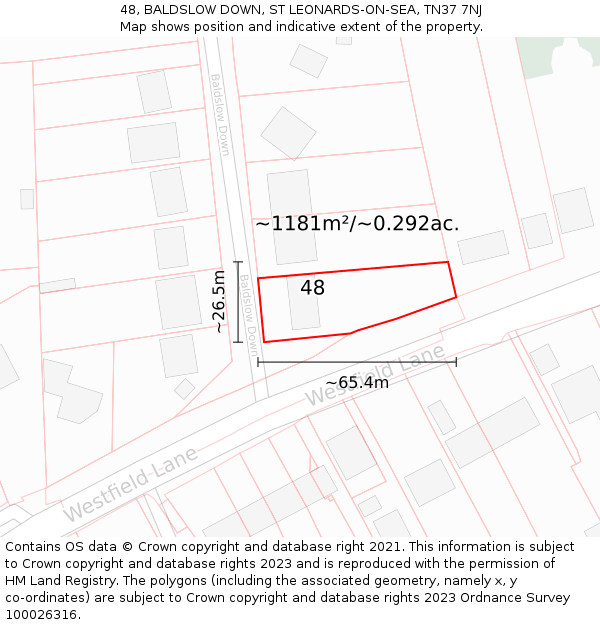 48, BALDSLOW DOWN, ST LEONARDS-ON-SEA, TN37 7NJ: Plot and title map