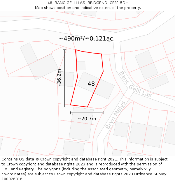 48, BANC GELLI LAS, BRIDGEND, CF31 5DH: Plot and title map