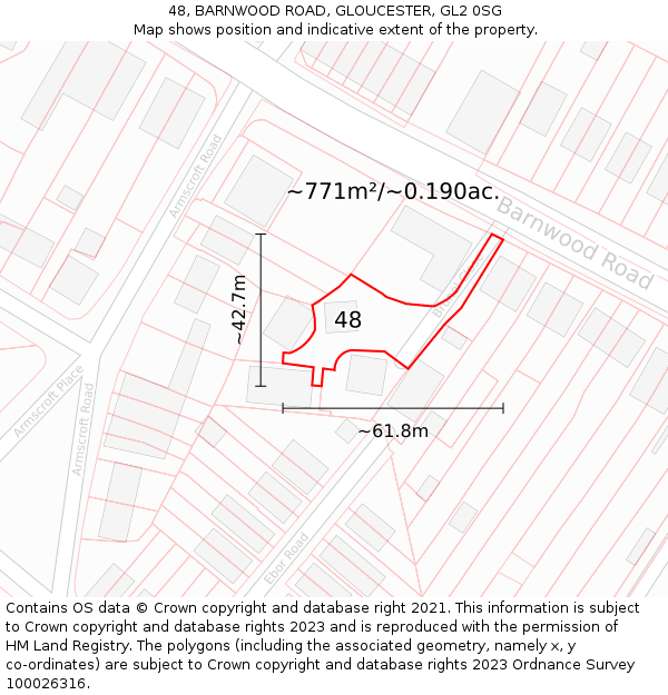 48, BARNWOOD ROAD, GLOUCESTER, GL2 0SG: Plot and title map