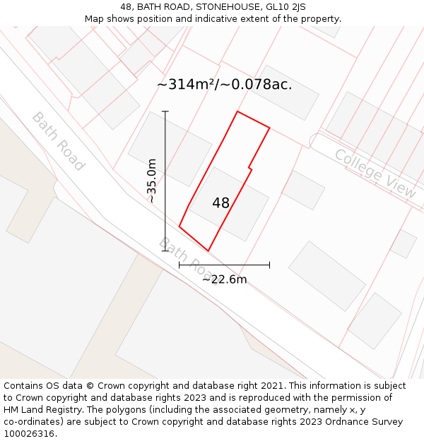 48, BATH ROAD, STONEHOUSE, GL10 2JS: Plot and title map