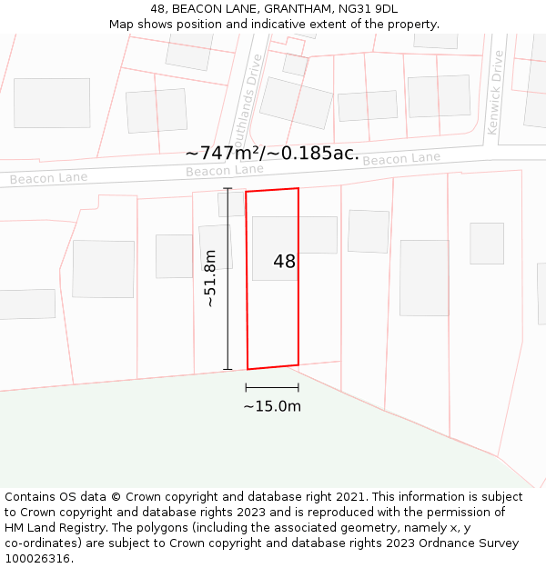 48, BEACON LANE, GRANTHAM, NG31 9DL: Plot and title map