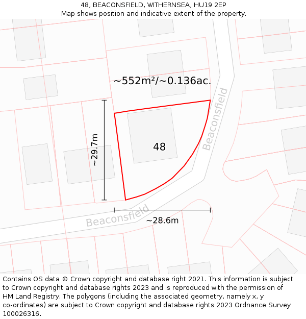 48, BEACONSFIELD, WITHERNSEA, HU19 2EP: Plot and title map