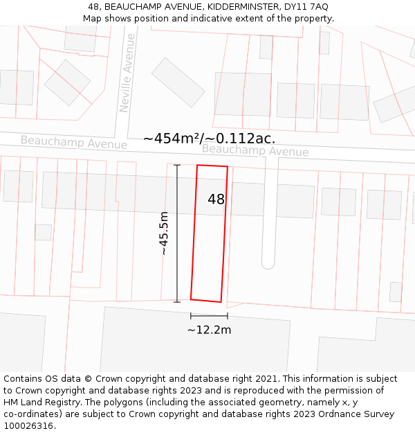 48, BEAUCHAMP AVENUE, KIDDERMINSTER, DY11 7AQ: Plot and title map