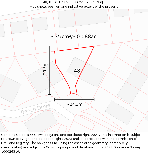 48, BEECH DRIVE, BRACKLEY, NN13 6JH: Plot and title map