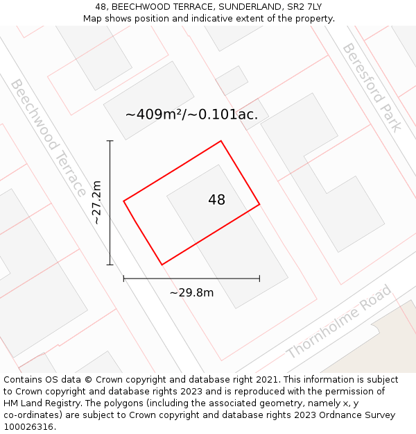 48, BEECHWOOD TERRACE, SUNDERLAND, SR2 7LY: Plot and title map