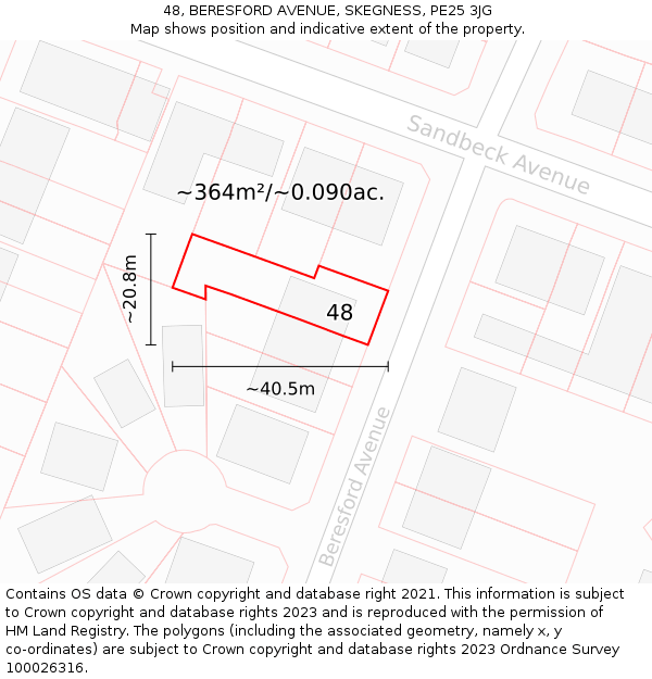 48, BERESFORD AVENUE, SKEGNESS, PE25 3JG: Plot and title map