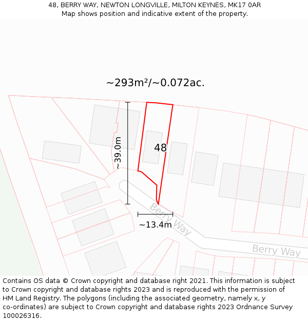 48, BERRY WAY, NEWTON LONGVILLE, MILTON KEYNES, MK17 0AR: Plot and title map