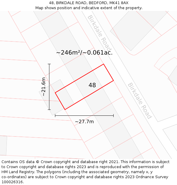 48, BIRKDALE ROAD, BEDFORD, MK41 8AX: Plot and title map