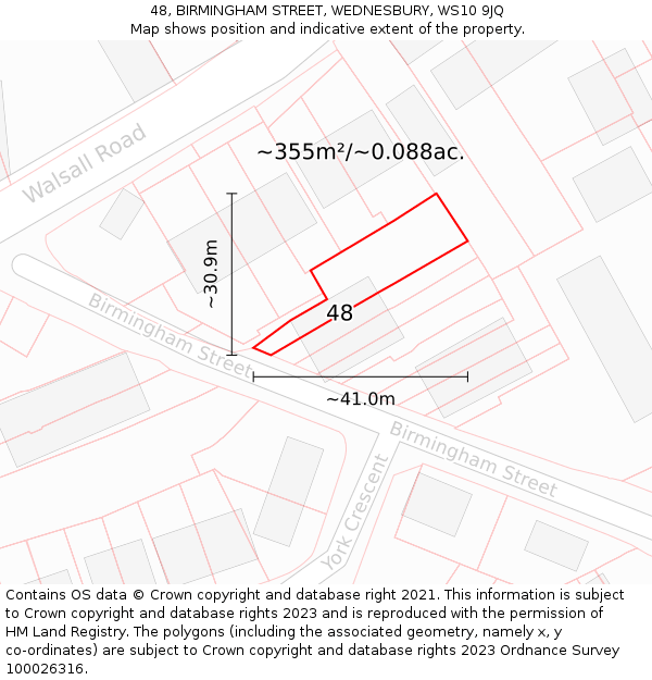 48, BIRMINGHAM STREET, WEDNESBURY, WS10 9JQ: Plot and title map