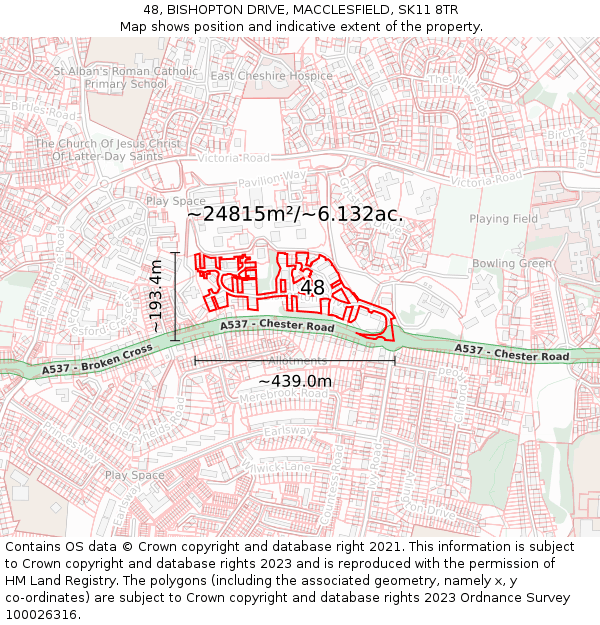 48, BISHOPTON DRIVE, MACCLESFIELD, SK11 8TR: Plot and title map