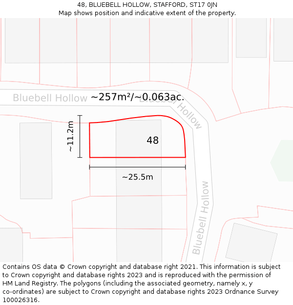 48, BLUEBELL HOLLOW, STAFFORD, ST17 0JN: Plot and title map