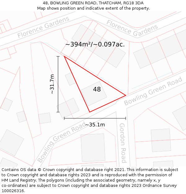 48, BOWLING GREEN ROAD, THATCHAM, RG18 3DA: Plot and title map