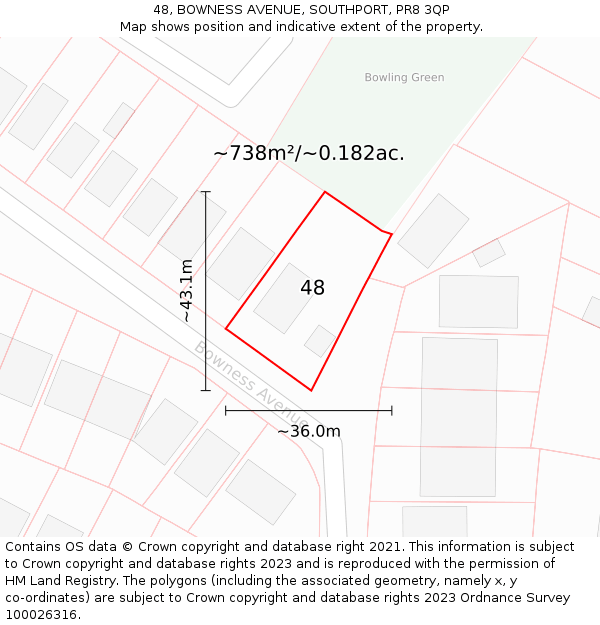 48, BOWNESS AVENUE, SOUTHPORT, PR8 3QP: Plot and title map