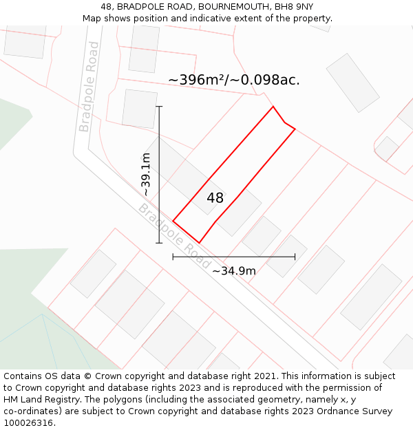 48, BRADPOLE ROAD, BOURNEMOUTH, BH8 9NY: Plot and title map