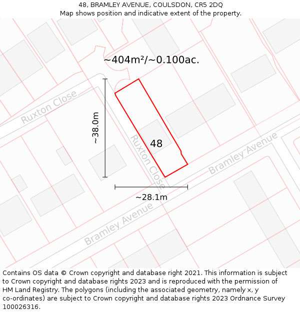 48, BRAMLEY AVENUE, COULSDON, CR5 2DQ: Plot and title map