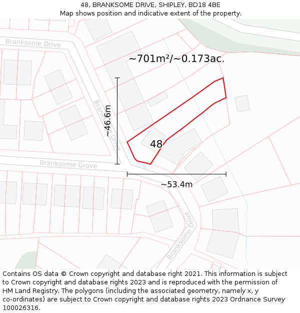 48, BRANKSOME DRIVE, SHIPLEY, BD18 4BE: Plot and title map