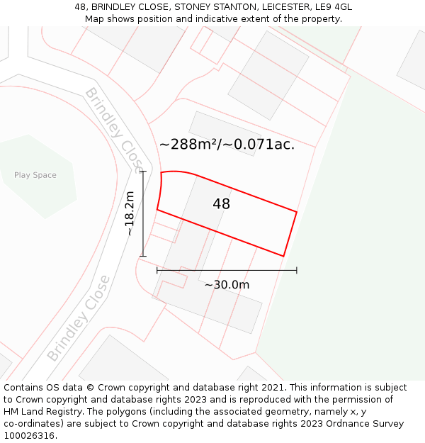 48, BRINDLEY CLOSE, STONEY STANTON, LEICESTER, LE9 4GL: Plot and title map