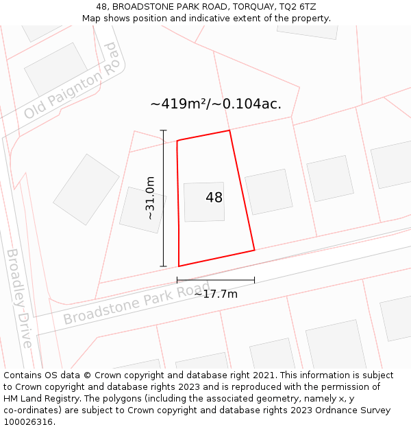 48, BROADSTONE PARK ROAD, TORQUAY, TQ2 6TZ: Plot and title map