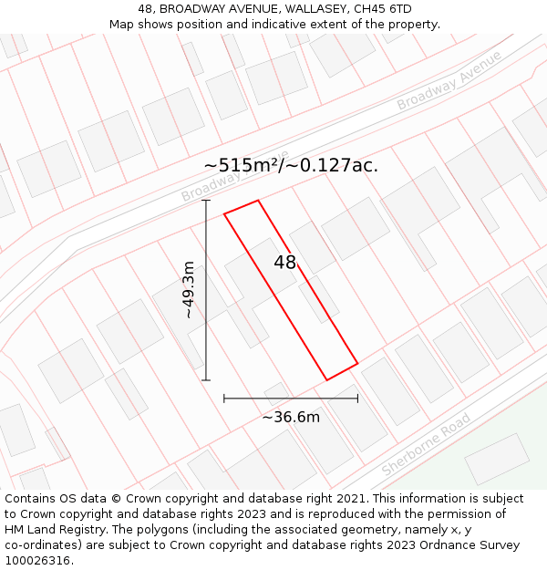 48, BROADWAY AVENUE, WALLASEY, CH45 6TD: Plot and title map