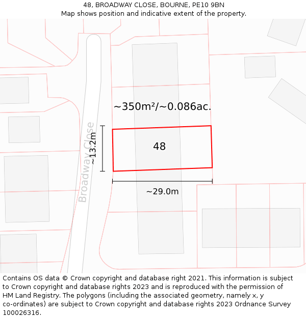 48, BROADWAY CLOSE, BOURNE, PE10 9BN: Plot and title map