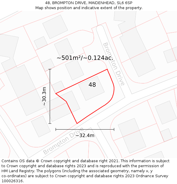 48, BROMPTON DRIVE, MAIDENHEAD, SL6 6SP: Plot and title map