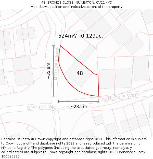 48, BRONZE CLOSE, NUNEATON, CV11 4YD: Plot and title map