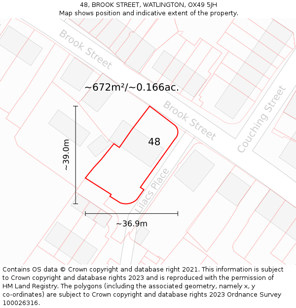 48, BROOK STREET, WATLINGTON, OX49 5JH: Plot and title map