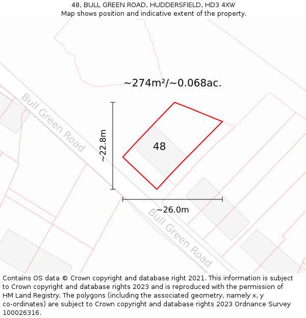 48, BULL GREEN ROAD, HUDDERSFIELD, HD3 4XW: Plot and title map